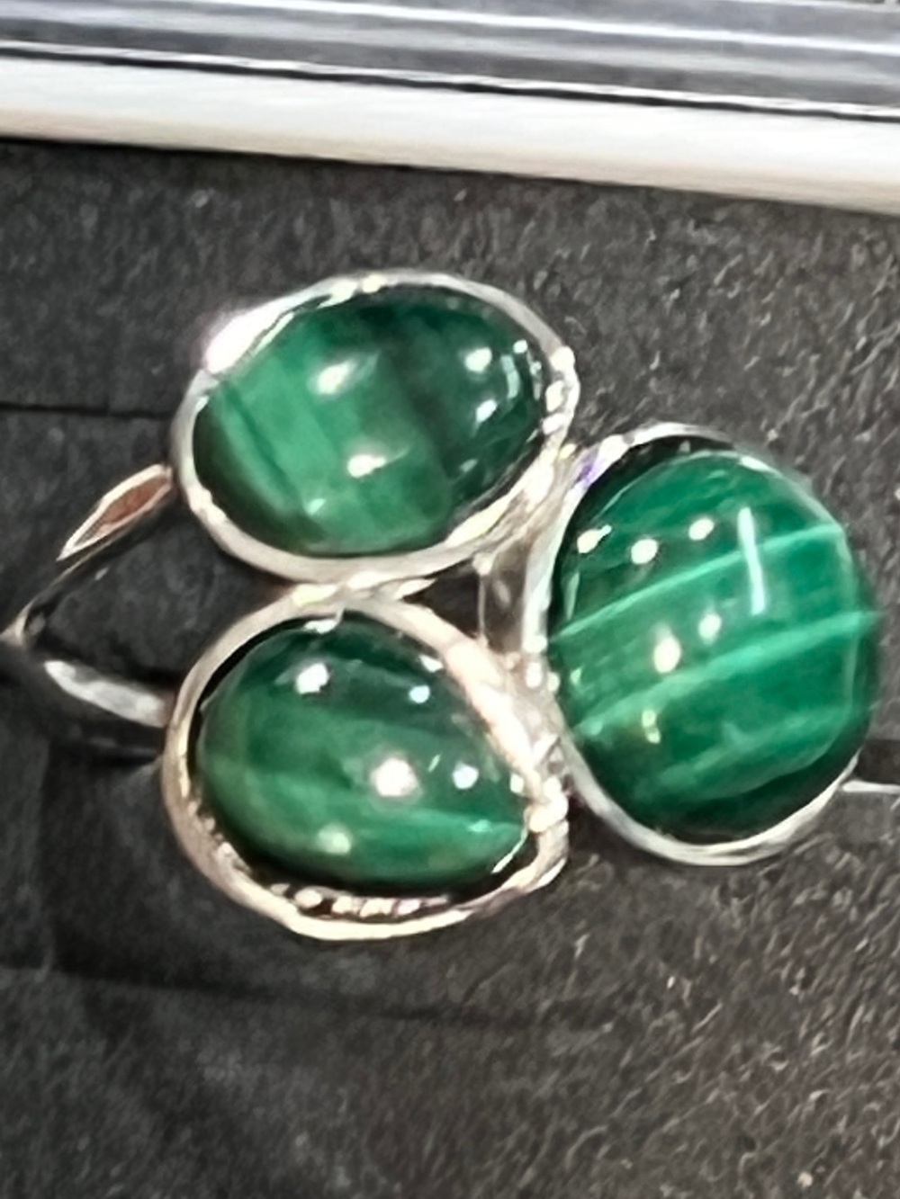 Green Malachite Three-Stone Silver Ring